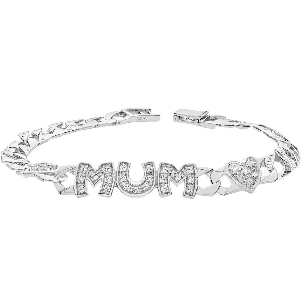 Sterling Silver MUM and Heart CZ Ladies Bracelet - NiaYou Jewellery