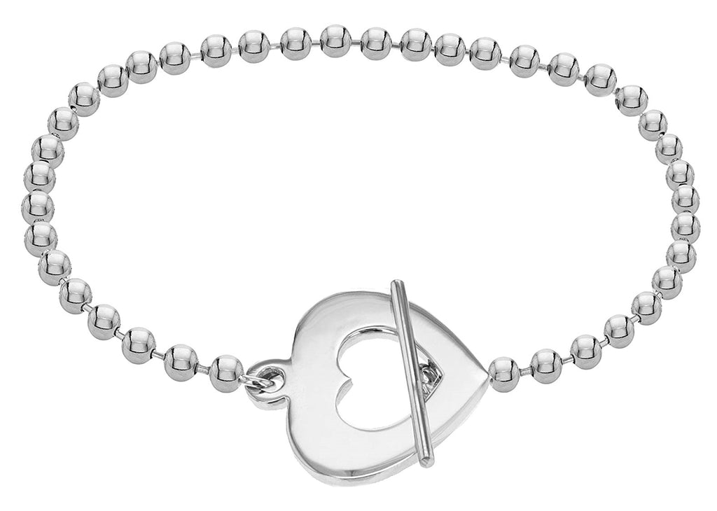 Sterling Silver Open Heart Ball T-Bar Bracelet 19 cm - NiaYou Jewellery