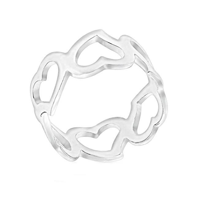 Sterling Silver Open Hearts Band Ring - NiaYou Jewellery