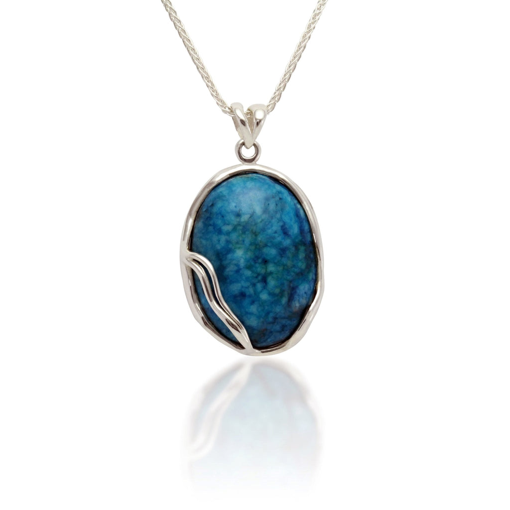 Sterling Silver Oval Blue Lace Agate Large Pendant Necklace - NiaYou Jewellery