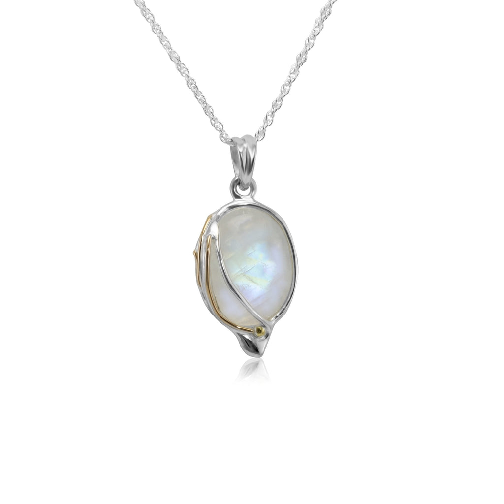 Sterling Silver Oval Rainbow Moonstone Pendant Necklace - NiaYou Jewellery