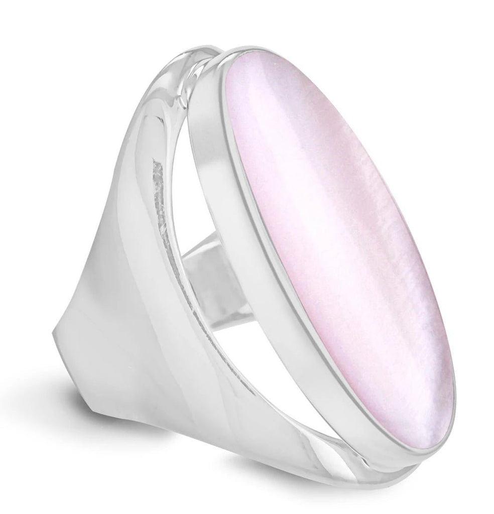 Sterling Silver Pink Mother Of Pearl Oval Large Ring - NiaYou Jewellery