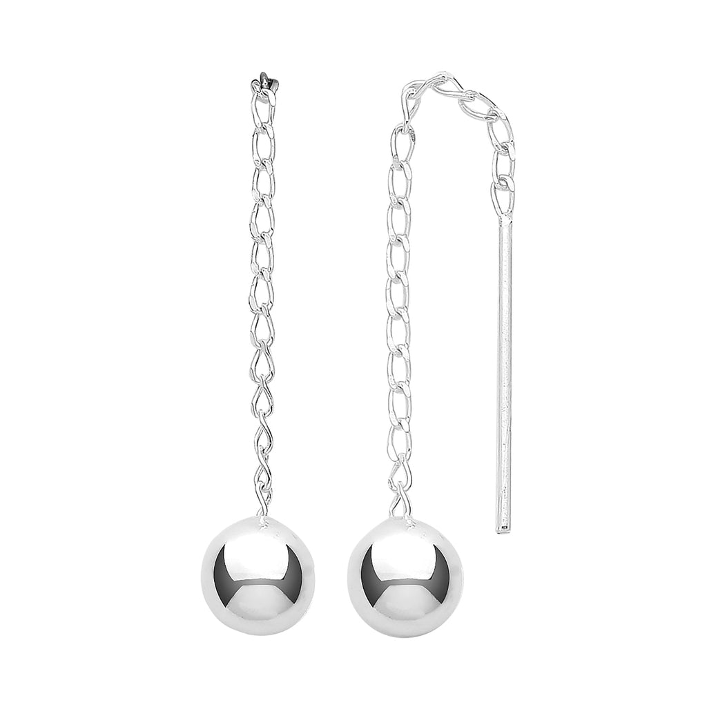 Sterling Silver Pull Through Ear Threads Ball Earrings - NiaYou Jewellery