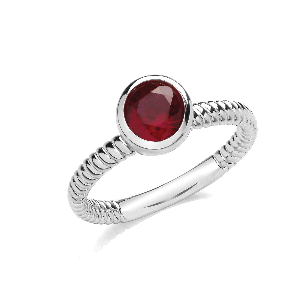 Sterling Silver Red Round Cubic Zirconia Twisted Rope Ring - NiaYou Jewellery