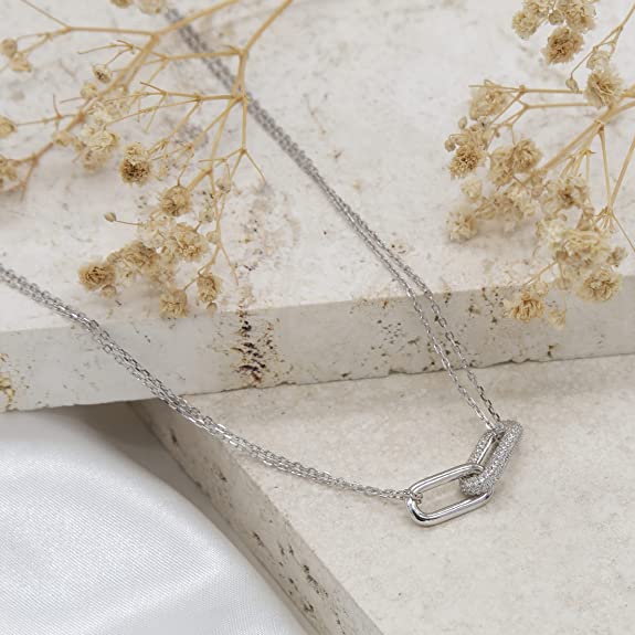 Sterling Silver Rhodium Plated Cubic Zirconia Paperlink Necklace - NiaYou Jewellery