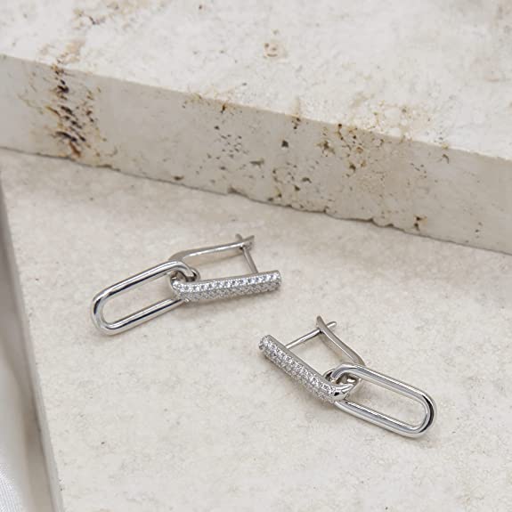 Sterling Silver Rhodium Plated CZ Paperlink Drop Earrings - NiaYou Jewellery