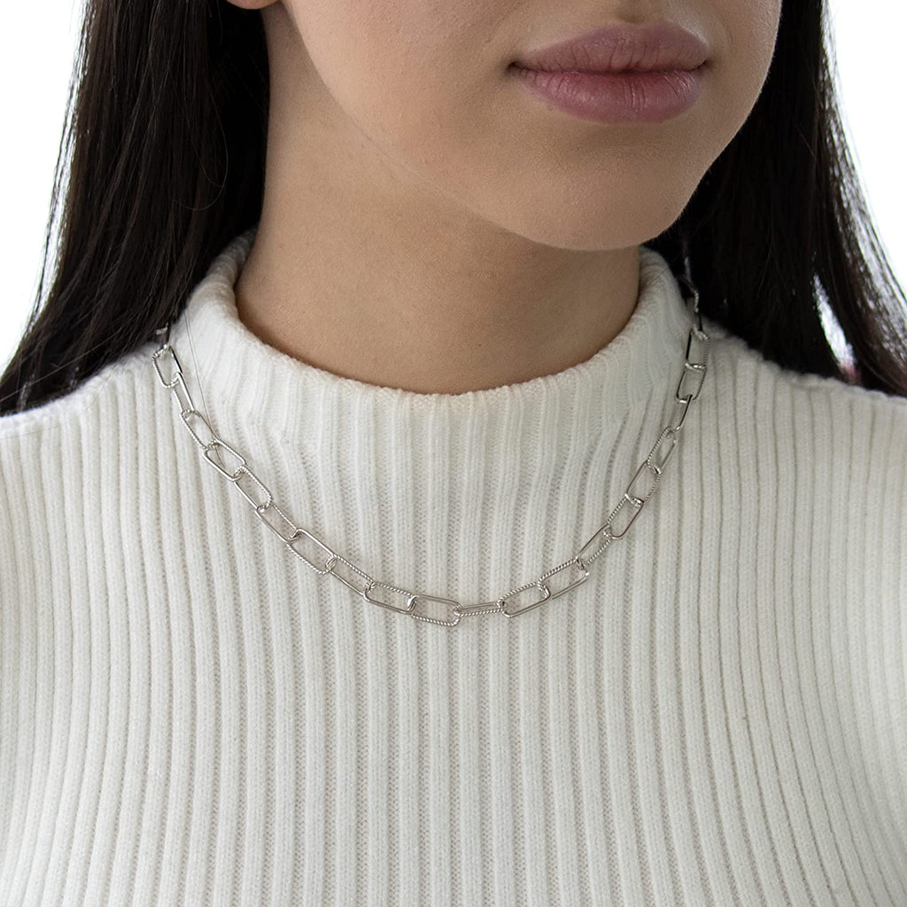 Sterling Silver Rhodium Plated Half-Twisted Paperclip Chain Necklace - NiaYou Jewellery