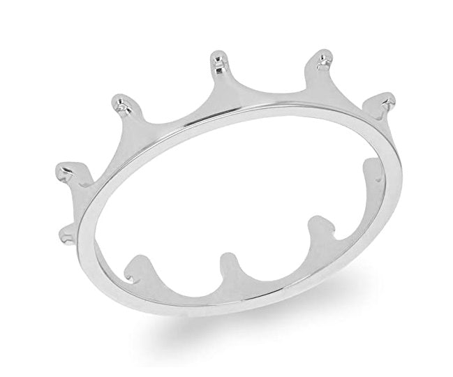 Sterling Silver Rhodium Plated Plain Crown Ring - NiaYou Jewellery