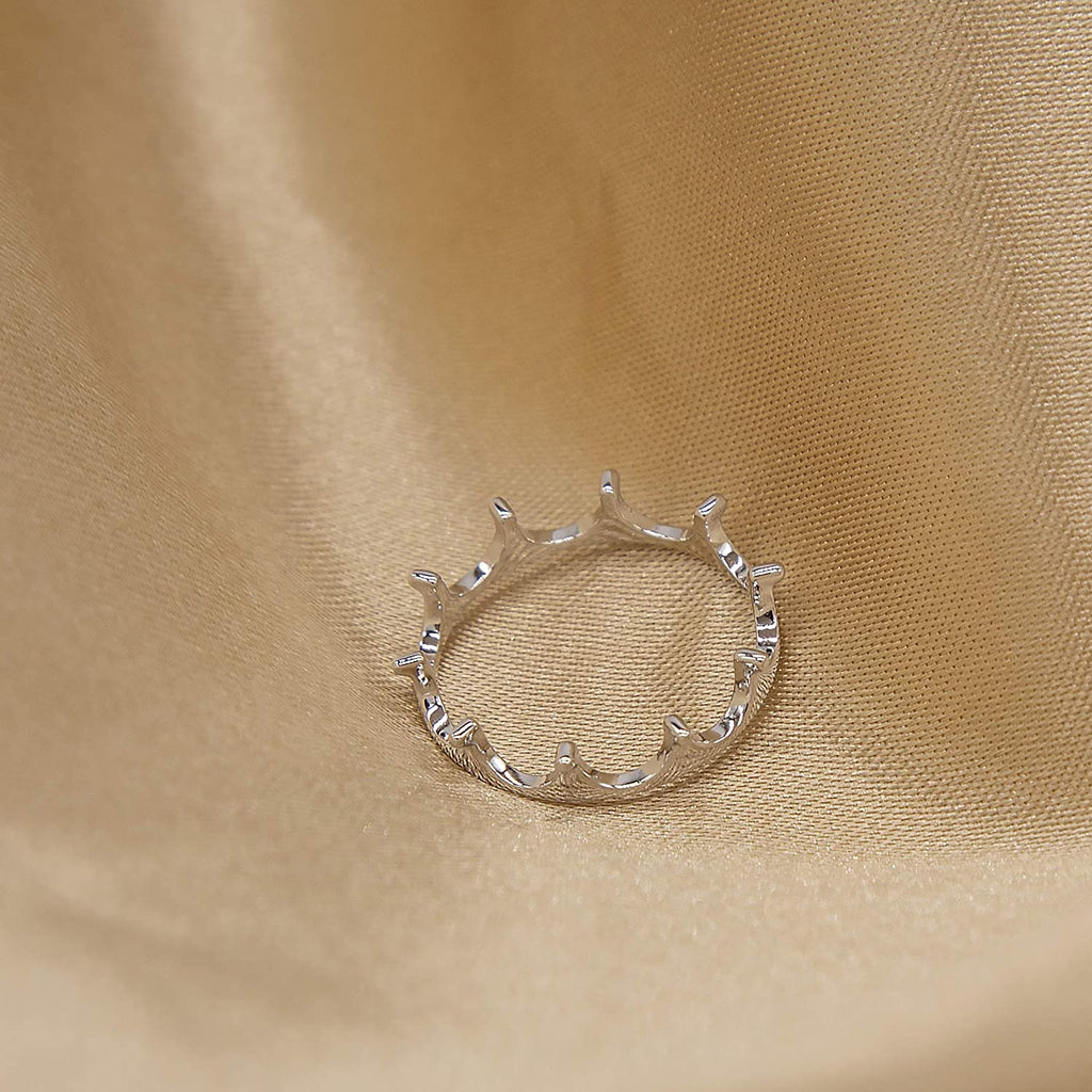 Sterling Silver Rhodium Plated Plain Crown Ring - NiaYou Jewellery