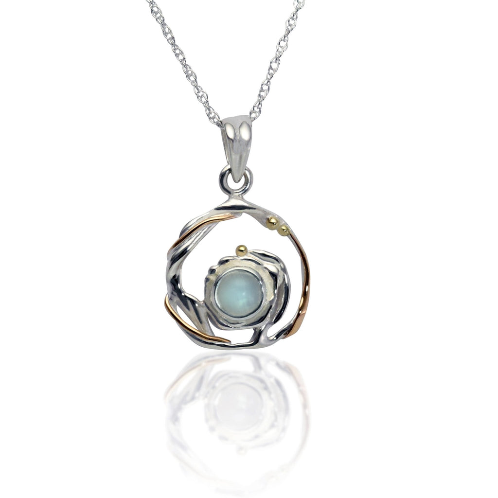 Sterling Silver Round Moonstone Pendant with Gold Details - NiaYou Jewellery