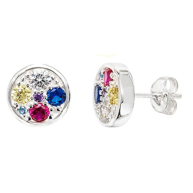 Sterling Silver Round Multi-Colour CZ Studs Earrings - NiaYou Jewellery