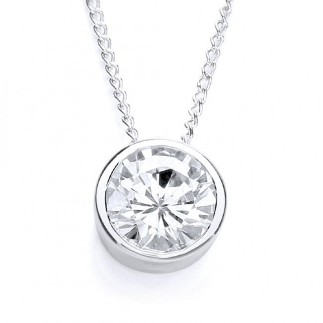 Sterling Silver Rubover Cubic Zirconia Pendant Necklace - NiaYou Jewellery