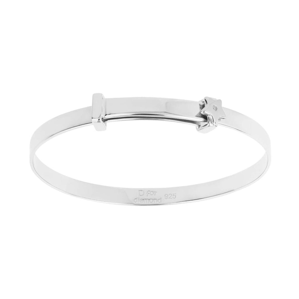 Sterling Silver Star Expandable Baby Bangle With Diamond - Free Engraving - NiaYou Jewellery