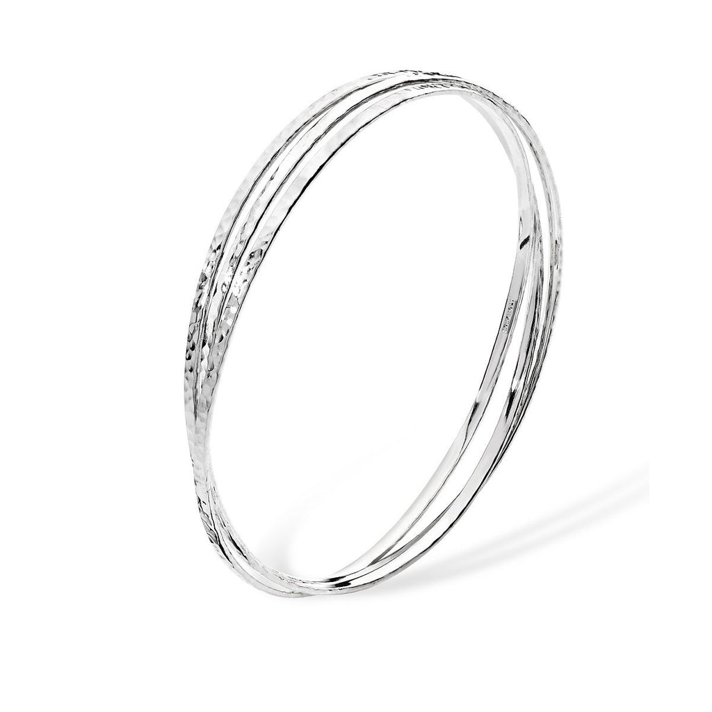 Sterling Silver Treble Hammered Style Ladies Bangle - NiaYou Jewellery
