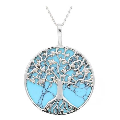 Sterling Silver Tree of Life Turquoise Large Pendant Necklace - NiaYou Jewellery