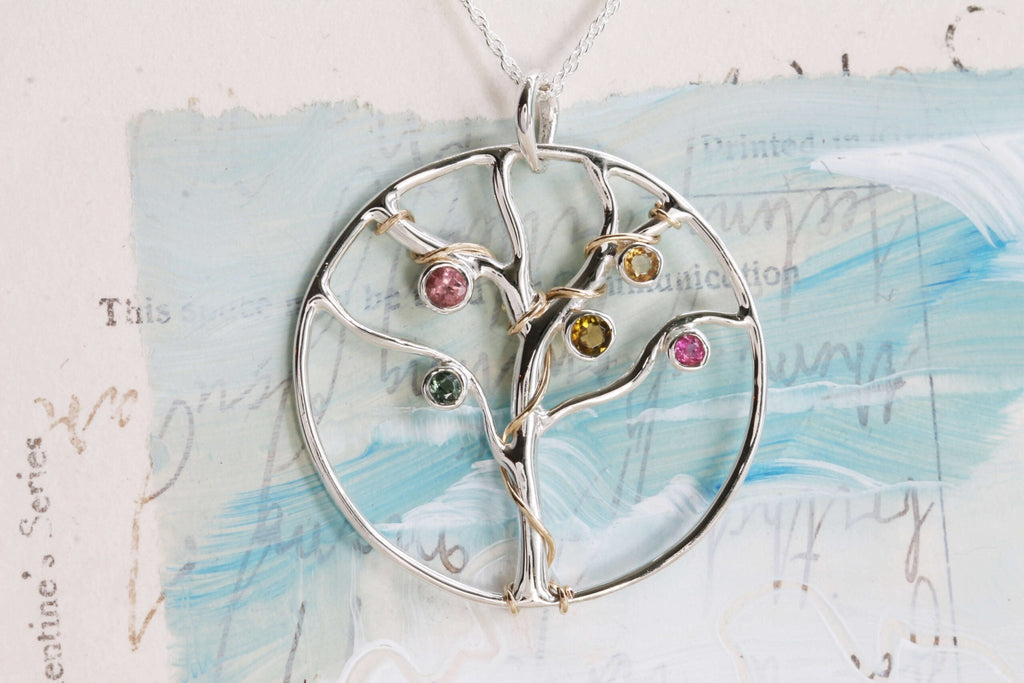 Sterling Silver Tree Of Life with Real Gemstones Pendant Necklace - NiaYou Jewellery