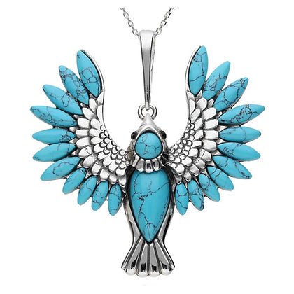 Sterling Silver Turquoise Phoenix Bird Pendant on Chain - NiaYou Jewellery