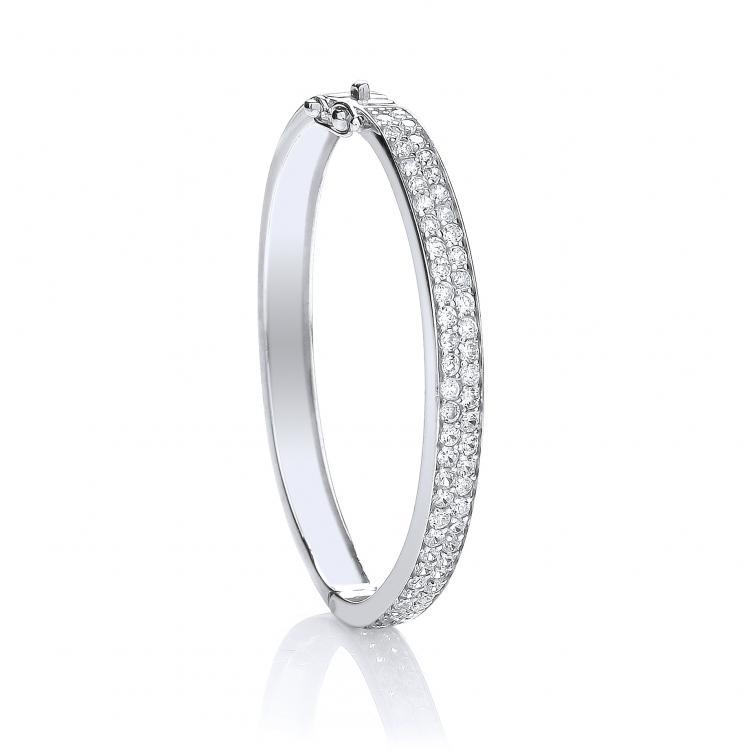 Sterling Silver Two Row Cubic Zirconia Hinged Baby Bangle - NiaYou Jewellery