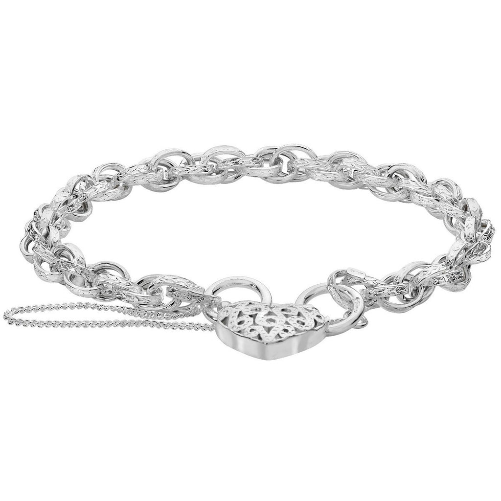 Sterling Silver Victorian Charm Bracelet with Heart Padlock - NiaYou Jewellery