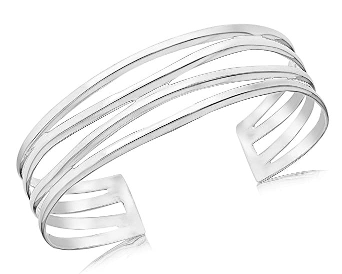 Sterling Silver Wave Ladies Cuff Bangle - NiaYou Jewellery