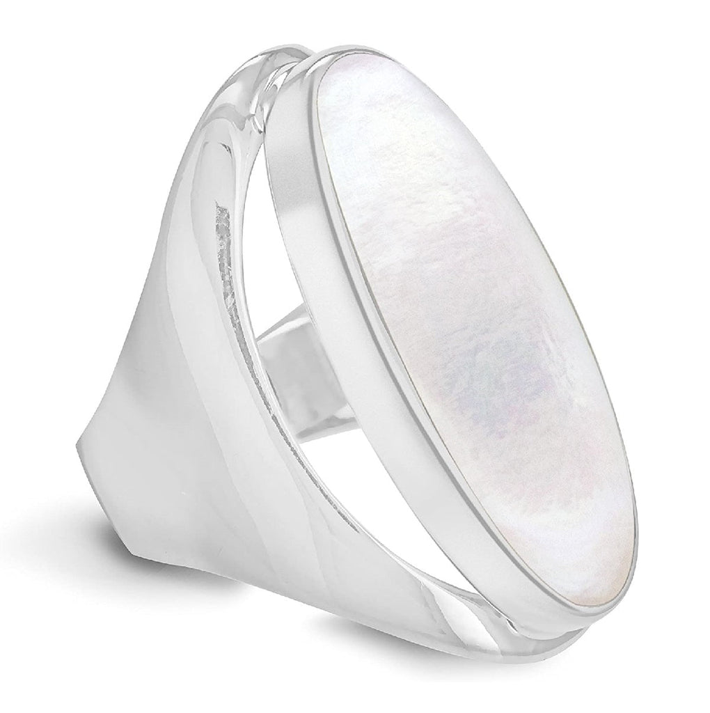 Sterling Silver White Mother Of Pearl Oval Large Ring - NiaYou Jewellery
