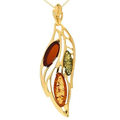 Sterling Silver Yellow Gold Amber Leaf Pendant Necklace - NiaYou Jewellery