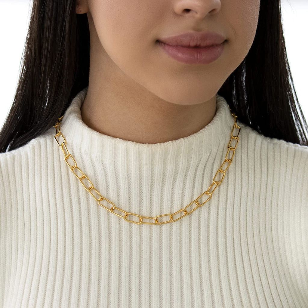 Sterling Silver Yellow Gold Half-Twisted Paperclip Necklace - NiaYou Jewellery