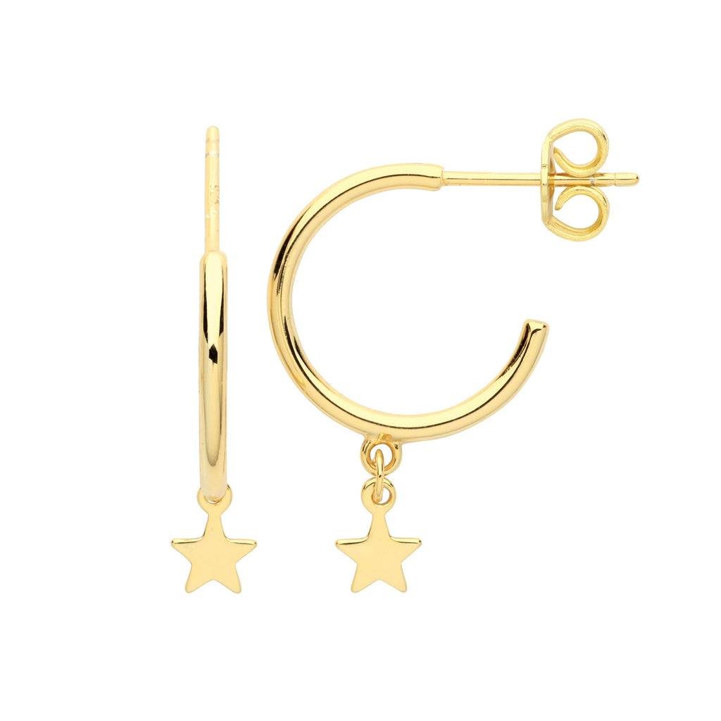 Sterling Silver Yellow Gold Plated Half Hoop Earrings with Star Drop - NiaYou Jewellery