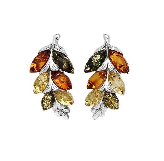 Three Tone Amber Leaf Silver 925 Earrings - NiaYou Jewellery