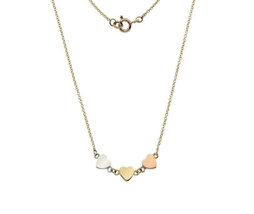 9 ct Gold Yellow Rose White Three Heart Necklace - NiaYou Jewellery
