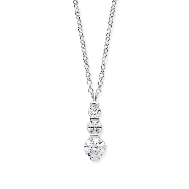 9 Ct White Gold and Three Cubic Zirconia Graduated Drop Pendant - NiaYou Jewellery