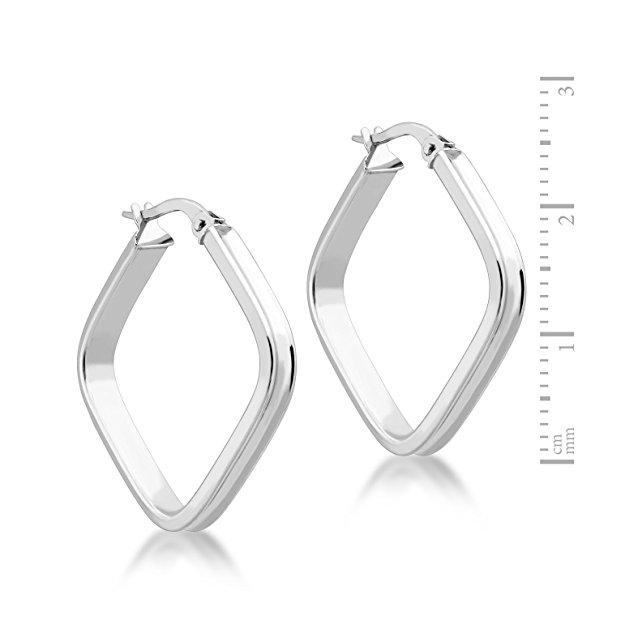 9 ct White Gold Square Creole Hoop Earrings 28 MM - NiaYou Jewellery