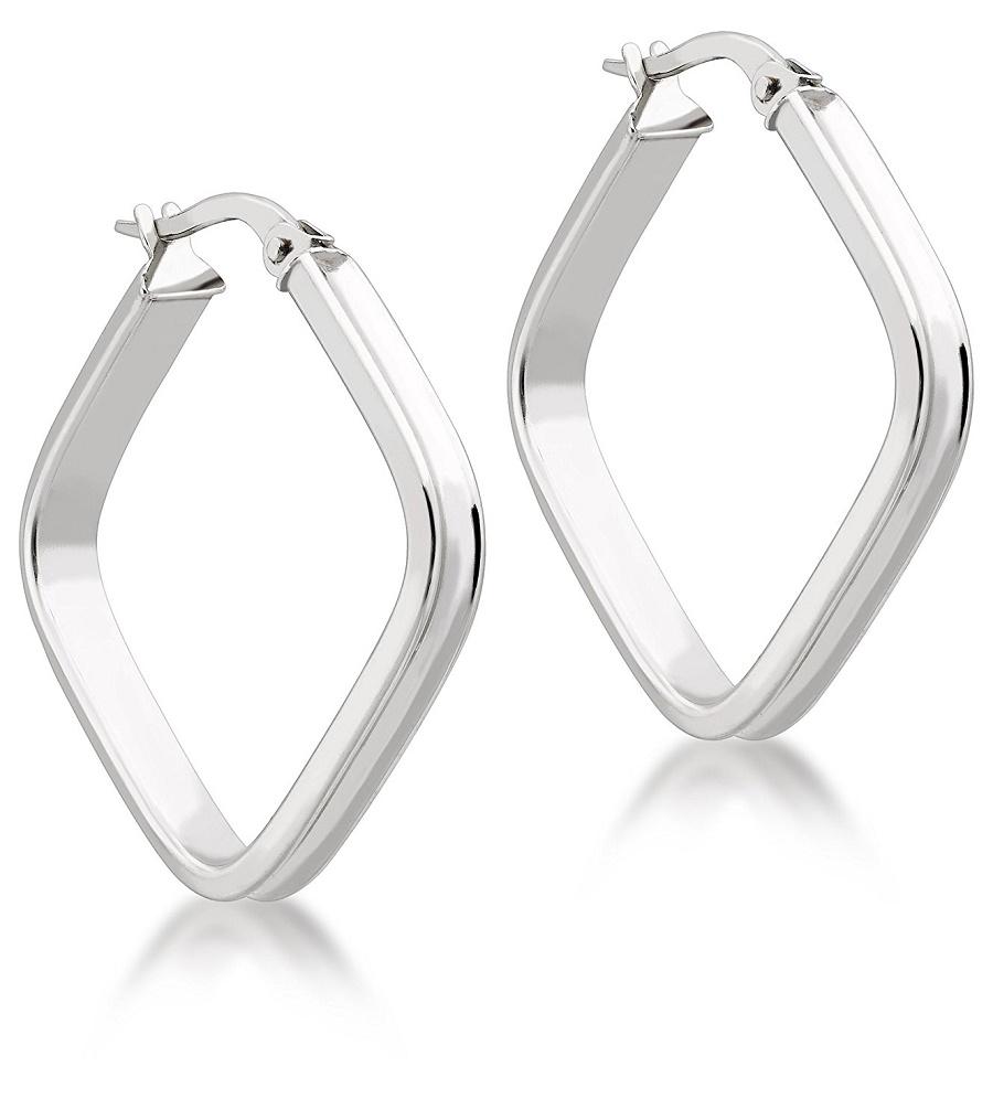 9 ct White Gold Square Creole Hoop Earrings 28 MM - NiaYou Jewellery