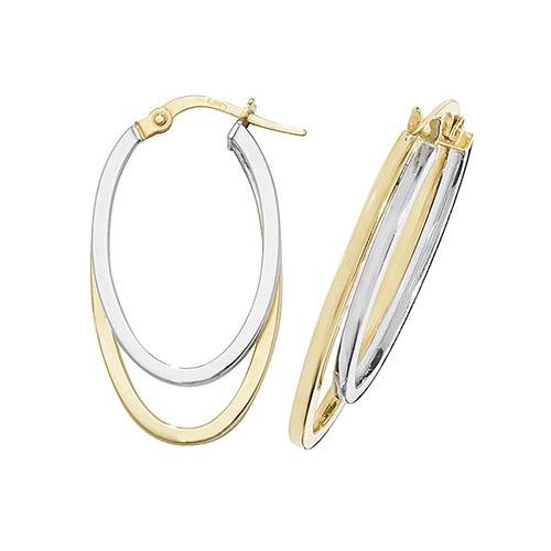9 Ct Yellow and White Gold Double Oval Hoops Earrings - NiaYou Jewellery