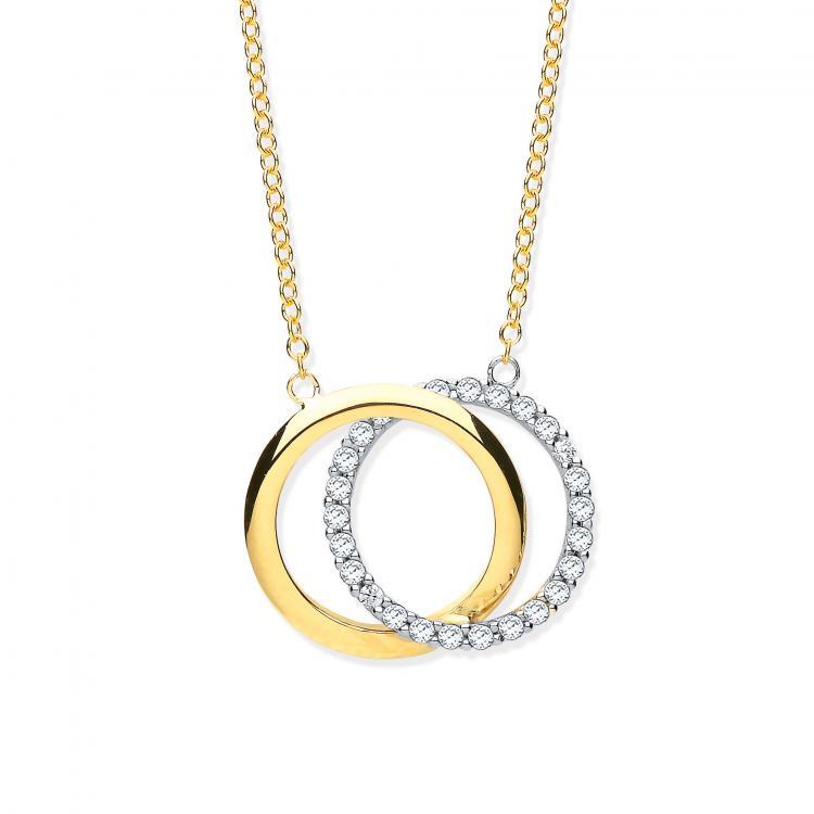 9 Ct Yellow and White Gold Two Entwined Circles with CZ Necklace - NiaYou Jewellery