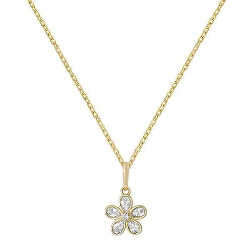 9 Ct Yellow Gold Cubic Zirconia Flower Pendant Necklace - NiaYou Jewellery