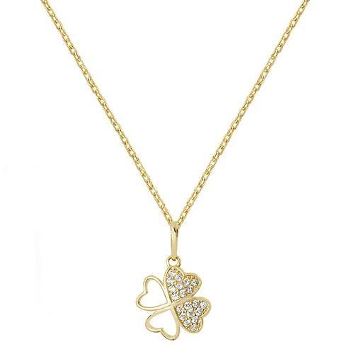 9 Ct Yellow Gold Cubic Zirconia Four Leaf Clover Pendant Necklace