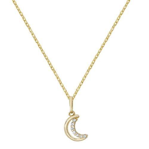 9 Ct Yellow Gold Cubic Zirconia Half Moon Pendant Necklace - NiaYou Jewellery
