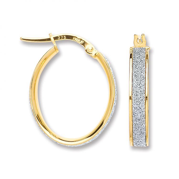 9 Ct Yellow Gold Moondust Oval Hoop Earrings 20 MM - NiaYou Jewellery