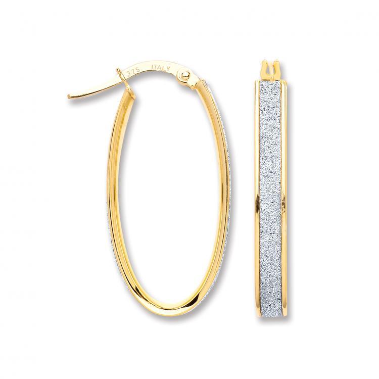 9 Ct Yellow Gold Moondust Oval Hoop Earrings 25 MM - NiaYou Jewellery