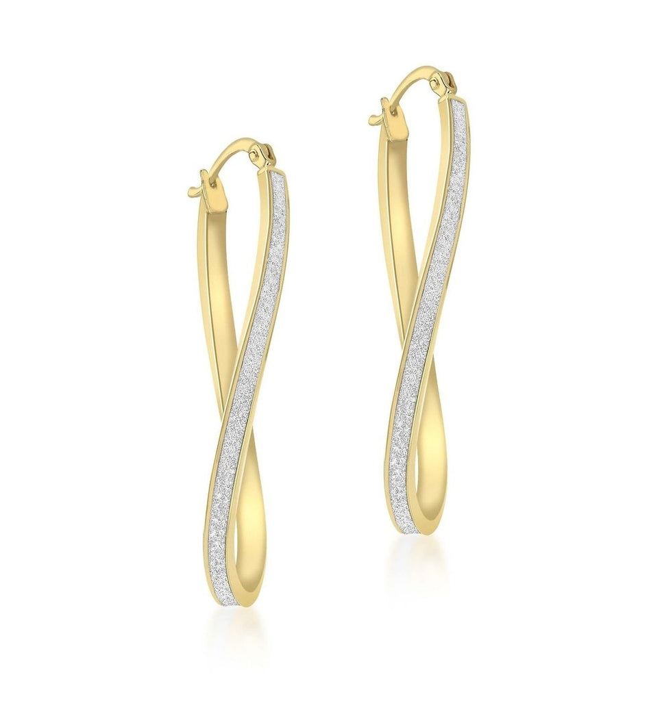 9 ct Yellow Gold Moondust Twist Oval Hoop Creole Earrings - NiaYou Jewellery