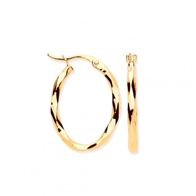 9 ct Yellow Gold Oval Twist Faceted Hoop Earrings - NiaYou Jewellery