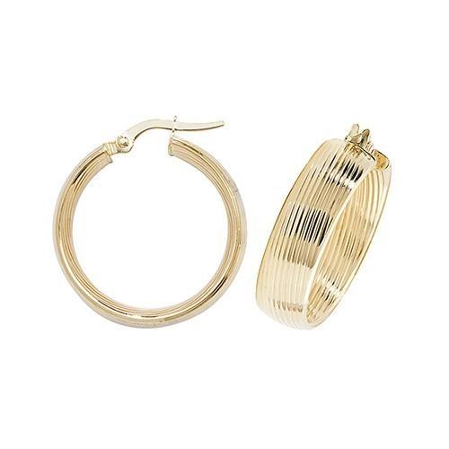 9 Ct Yellow Gold Ribbed Flat Hoop Earrings 20 MM - NiaYou Jewellery
