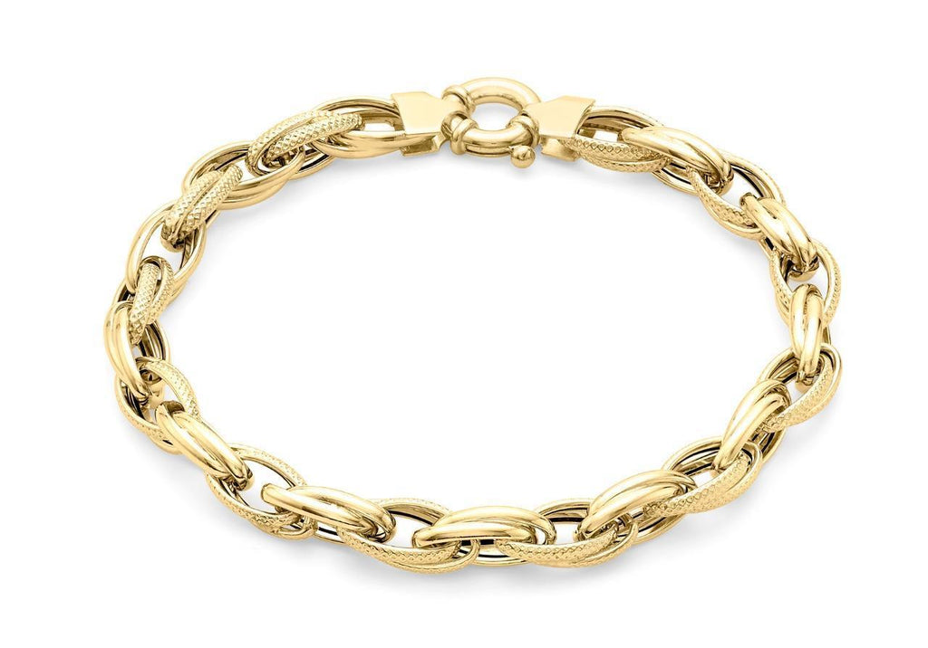 9 ct Yellow Gold Textured Double Oval Link Chain Bracelet 19 cm - NiaYou Jewellery