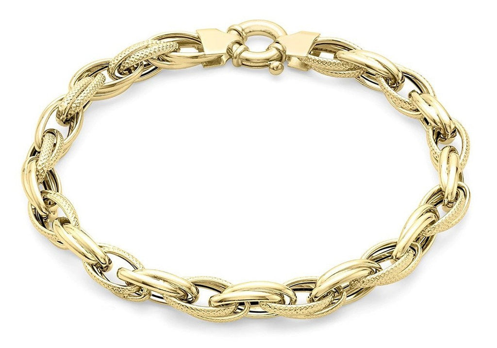 9 ct Yellow Gold Textured Double Oval Link Chain Bracelet 23 cm - NiaYou Jewellery