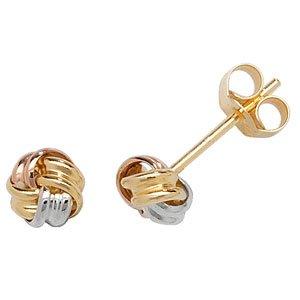 9CT 3 Colour Gold Knot Stud Earrings 5 MM - NiaYou Jewellery