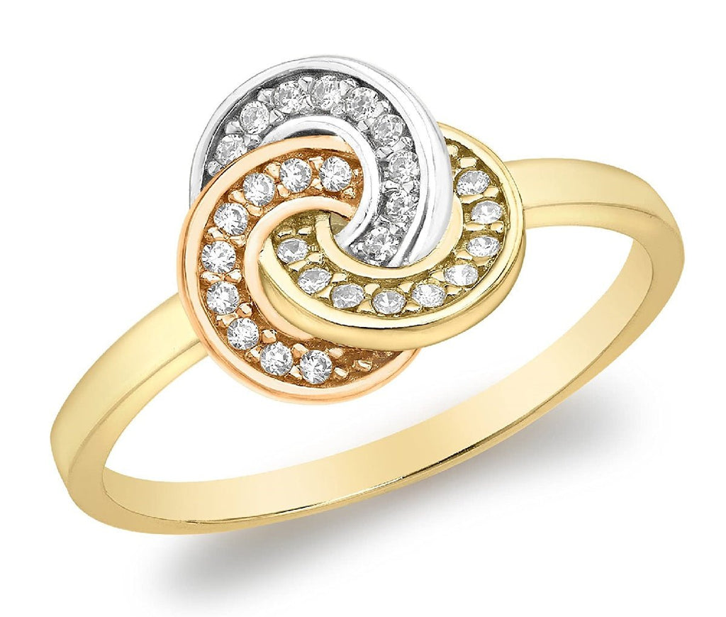 9ct Gold 3 Tone Cubic Zirconia Knot Ring - NiaYou Jewellery