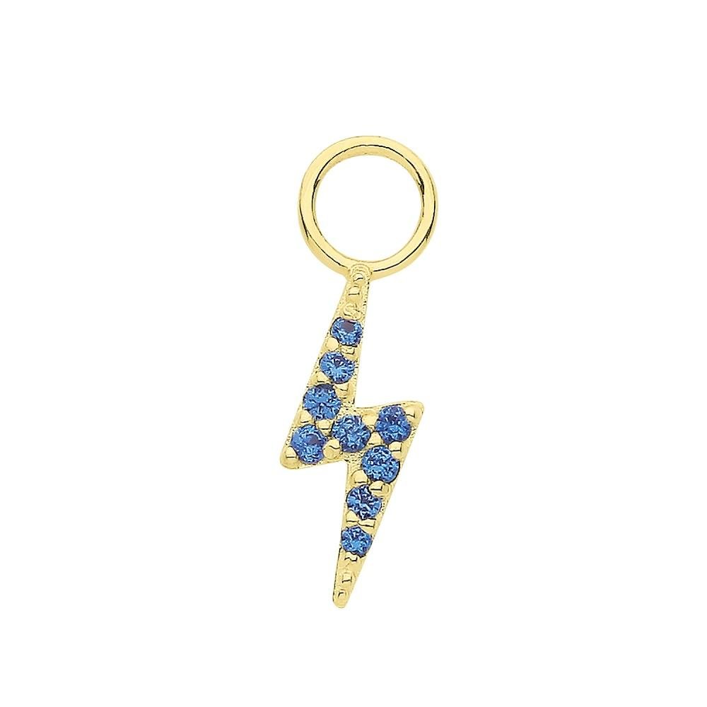 9ct Gold Blue CZ Lightining Bolt Hoop Earring Charm - NiaYou Jewellery