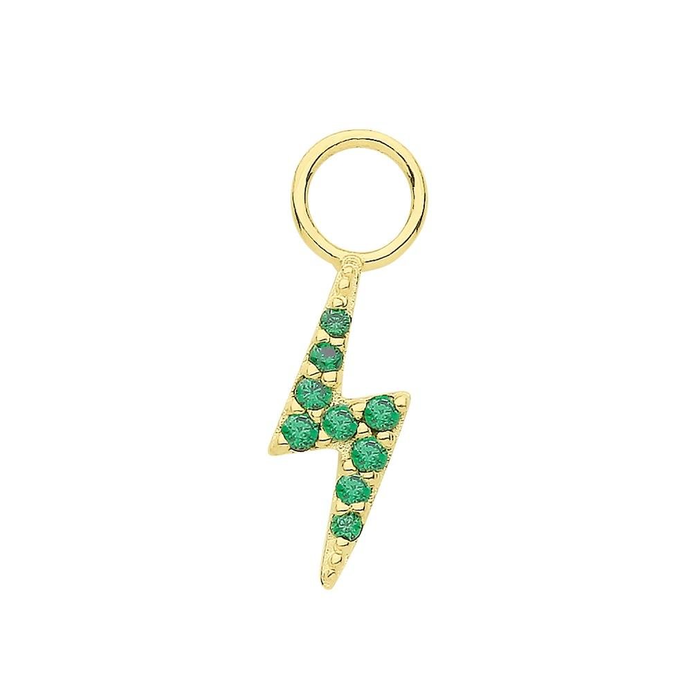 9ct Gold Green CZ Lightining Bolt Hoop Earring Charm - NiaYou Jewellery