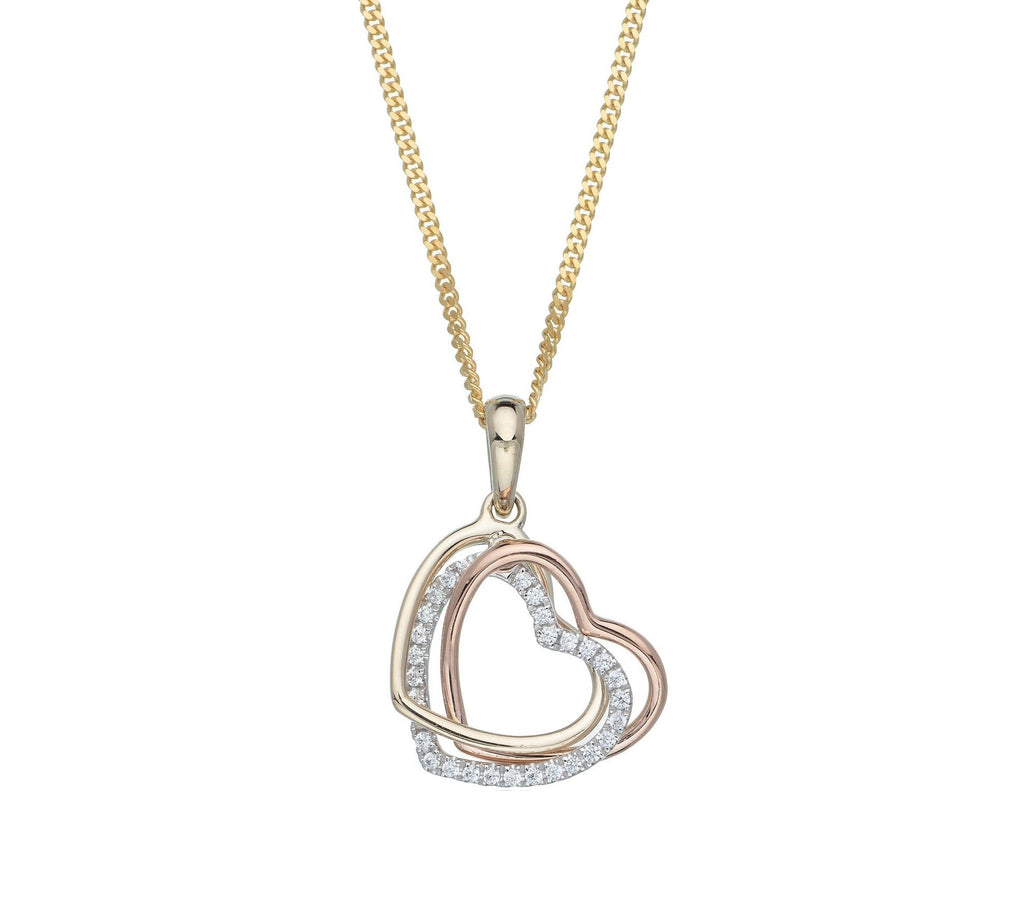 9ct Gold Three Tone Heart Pendant Necklace - NiaYou Jewellery